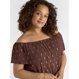 Fiorella Rubino - Vestido de lúrex con hombros descubiertos - Marrón