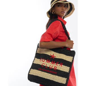 Borsa effetto rafia a righe con ricamo 3D