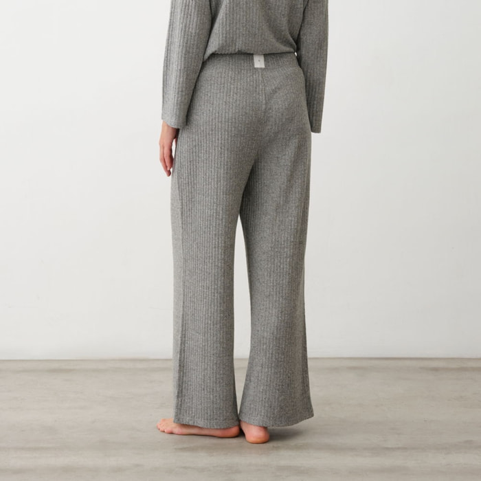 Pantalón punto canalé Sisa color gris Poliéster