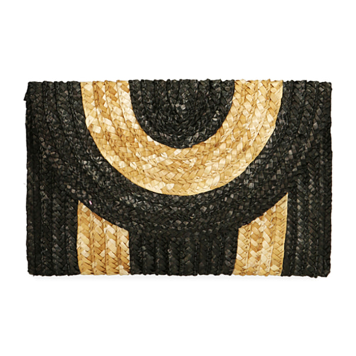 Pochette nero/beige in paglia