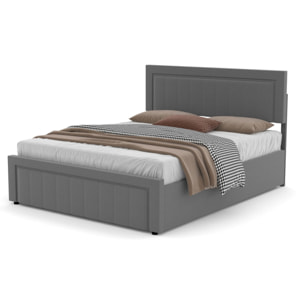 TOPEKA Lit contemporain avec coffre de rangement 140x190cm en velours gris