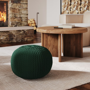 Pouf tricot rond en coton vert sapin D40 cm - Elisa