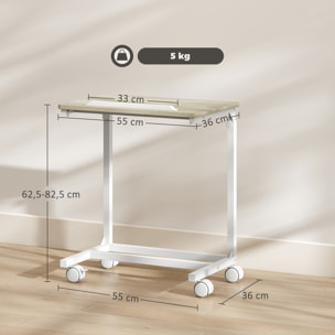 Table de lit mobile - table pour ordinateur portable - hauteur réglable, plateau inclinable - métal blanc effet bois