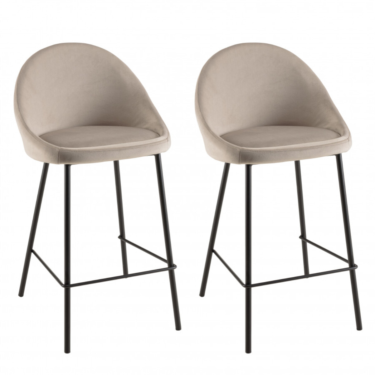 AUGUSTIN - Lot de 2 tabourets d'ilot velours chamois hauteur d'assise 65cm