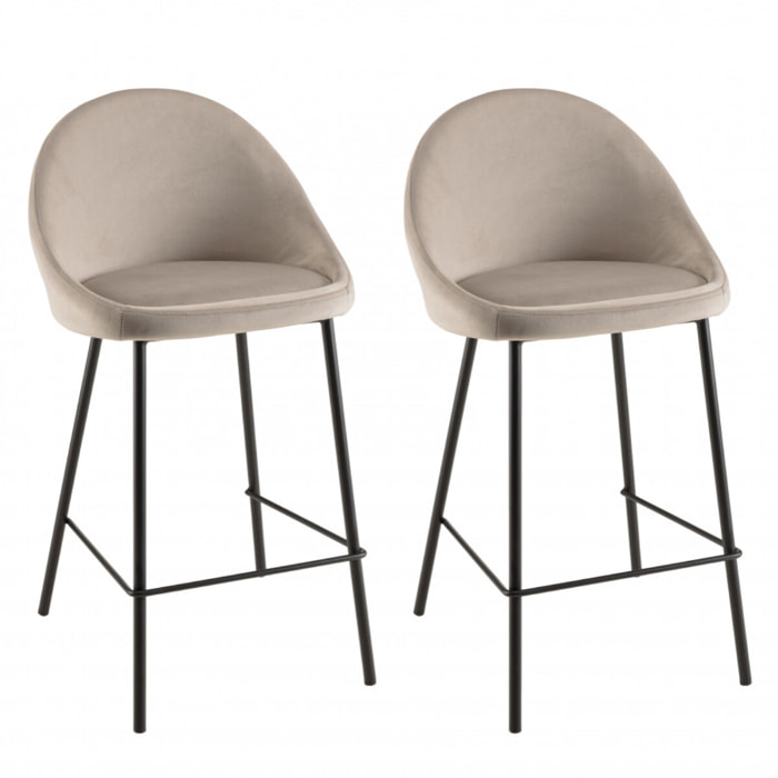 AUGUSTIN - Lot de 2 tabourets d'ilot velours chamois hauteur d'assise 65cm