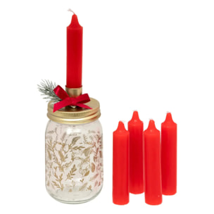 Lot de 5 bougies bâton et jarre photophore assorti