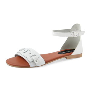 Sandali Flat Made in Italy in pelle colore Bianco, Altezza tacco 1,2 cm