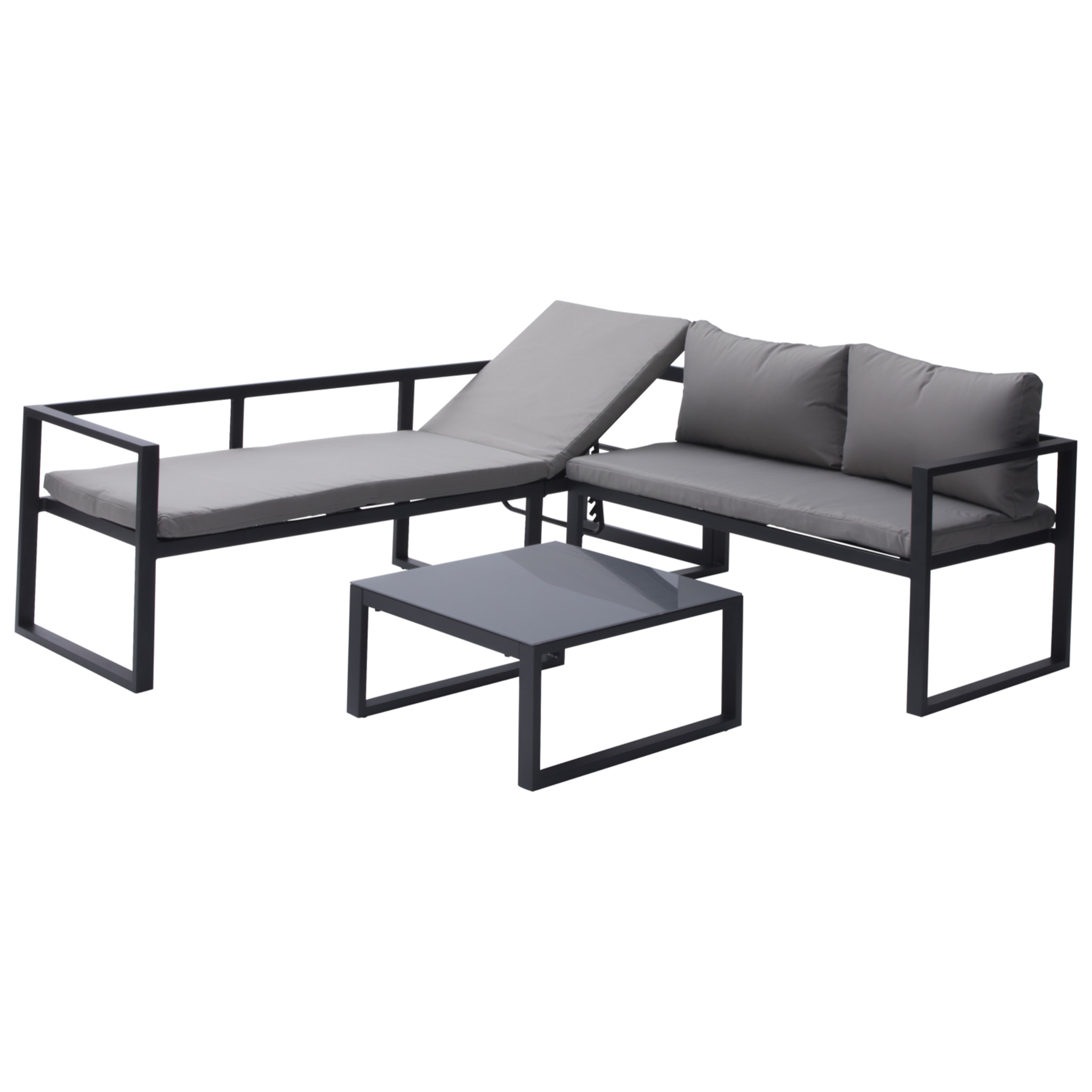 Salon de jardin modulable IBIZA en tissu gris 7 places - aluminium anthracite
