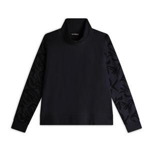 Felpa donna comfort fit con collo alto e maniche fantasia floreale