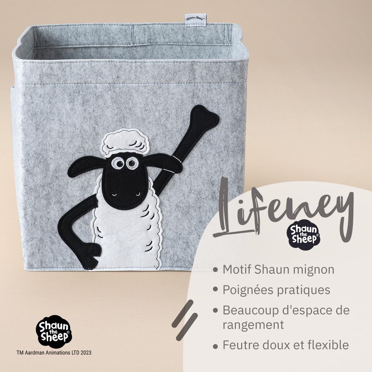 Boîte de rangement en feutre compatible Kallax Shaun poing levé Lifeney Shaun le mouton