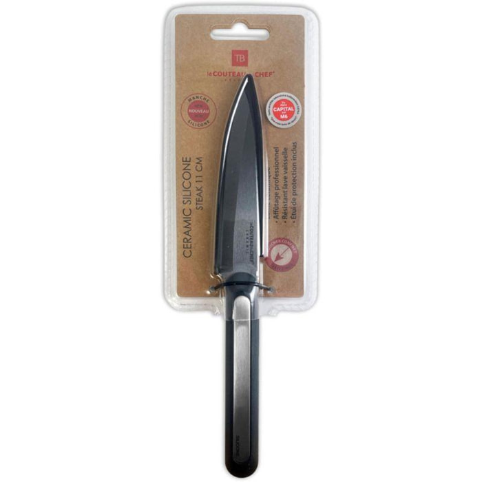 Couteau à steak LE COUTEAU DU CHEF silicone manche - lame noir Blister Pegb
