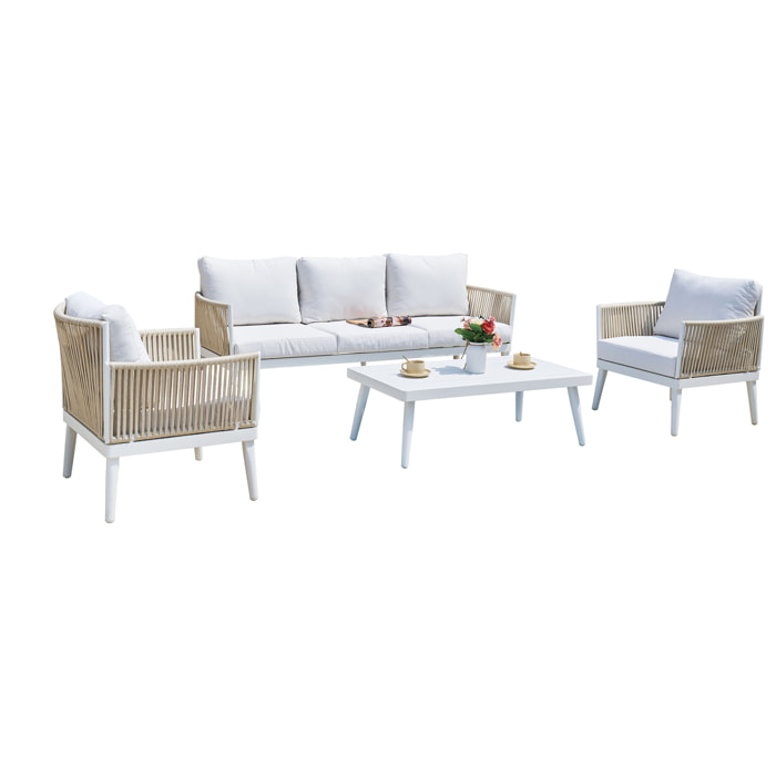 Set de jardín – Aluminio blanco con cojines y cuerdas