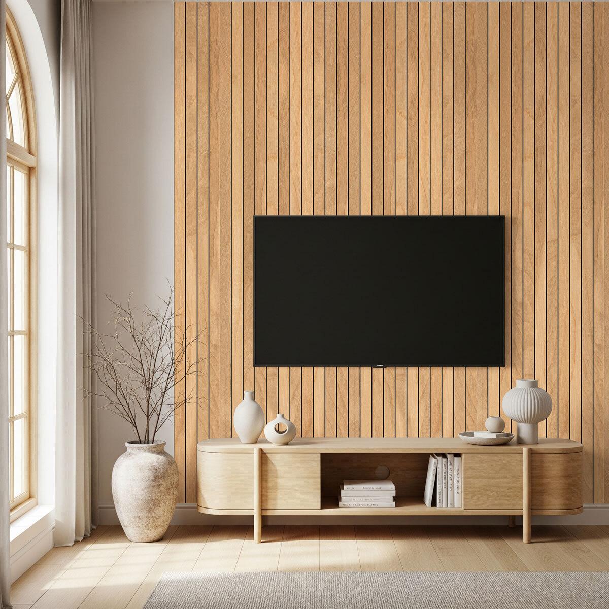 Rouleau revêtement adhésif vinyle au mètre - Sticker mural panneau de bois - CLAIR ET NOIR