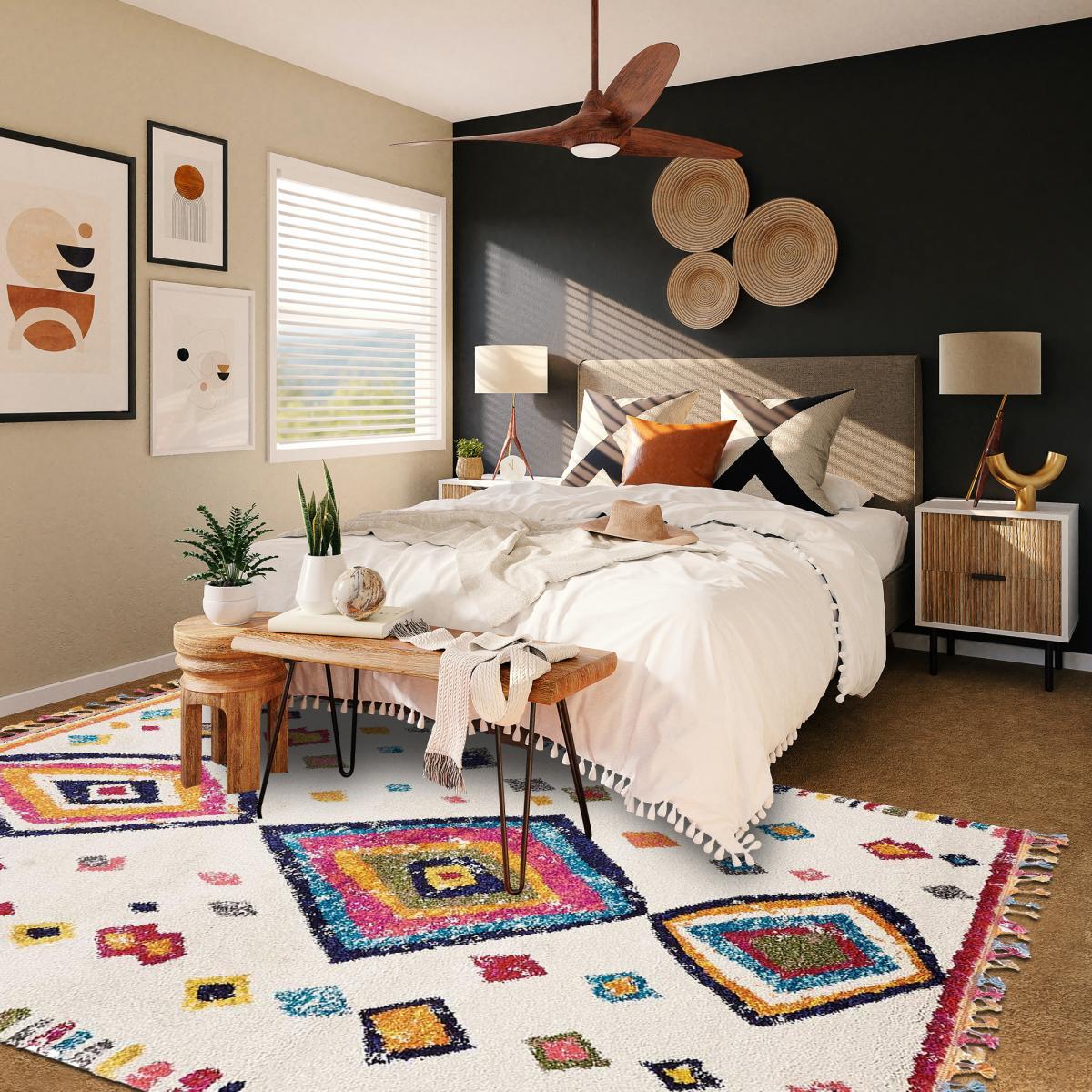 Tapis Mevo crème et multicolore motif traditionnel berbère