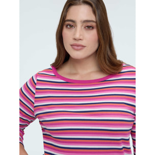 Fiorella Rubino - Camiseta de punto de rayas multicolor - Fuchsia