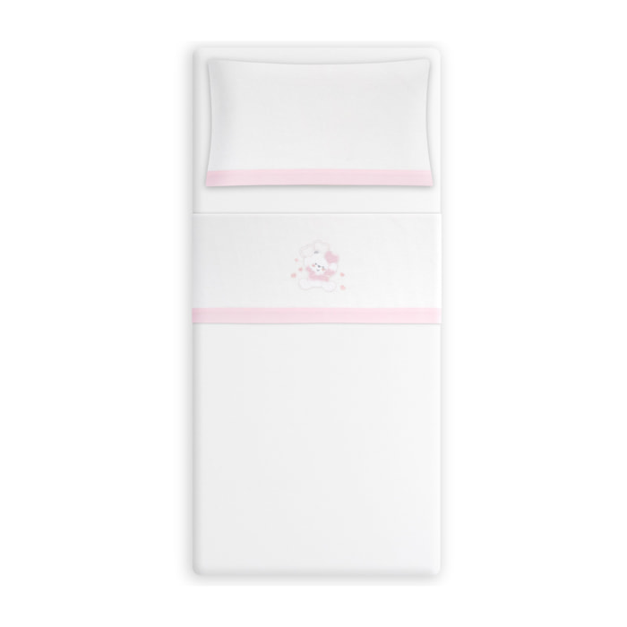 Triptico Cuna Franela D. Algodon Oso Corazones Bco/Rosa