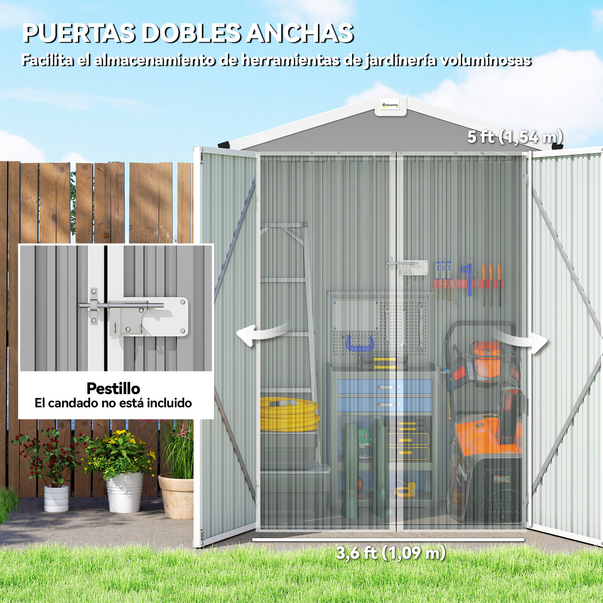 Caseta de Jardín Exterior 1,1 m², 133x87x178 cm, Cobertizo de Jardín Exterior Metálico con Puertas Correderas, Techo Inclinado y Guantes, para Almacenaje de Herramientas Bicicletas, Gris