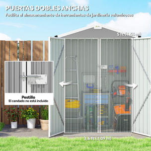 Caseta de Jardín Exterior 1,1 m², 133x87x178 cm, Cobertizo de Jardín Exterior Metálico con Puertas Correderas, Techo Inclinado y Guantes, para Almacenaje de Herramientas Bicicletas, Gris