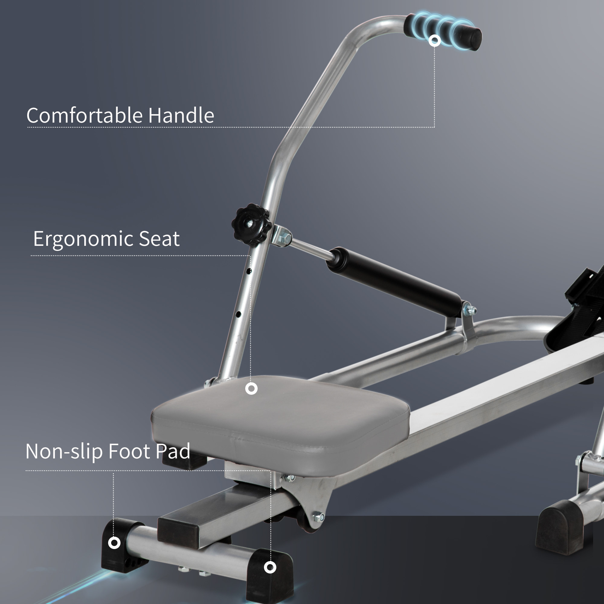 Máquina de Remo Hidráulico Plegable con 4 Niveles de Resistencia Monitor Digital y Pedal Antideslizante para Fitness en Casa Acero 129x70x70 cm Negro y Plata