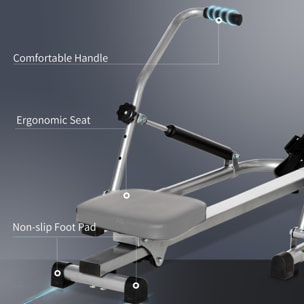 Máquina de Remo Hidráulico Plegable con 4 Niveles de Resistencia Monitor Digital y Pedal Antideslizante para Fitness en Casa Acero 129x70x70 cm Negro y Plata