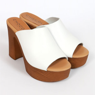 MULE TACCO WOOD CHOCOLA' BIANCO