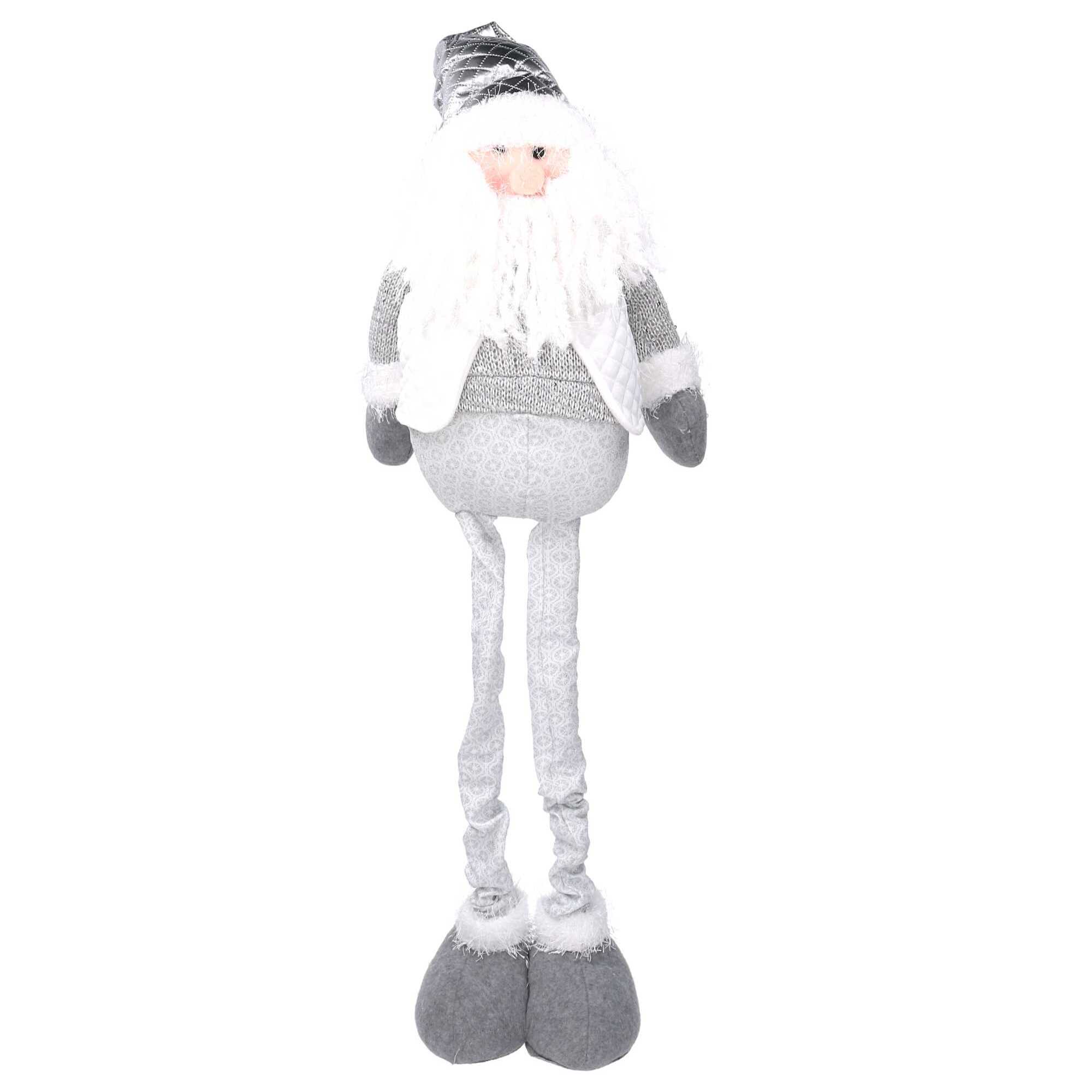 Babbo natale in tessuto bianco con gambe telescopiche grigio cm29x11h58/96