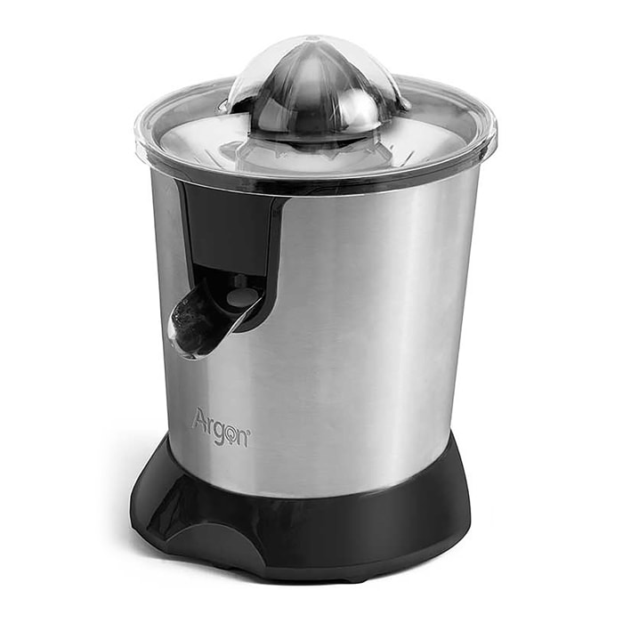 Exprimidor de acero inoxidable con 350ml y 85W. Con dos conos de diferentes tamaños.
