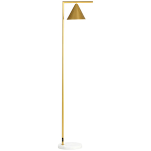 Lampadaire sur pied salon 40W acier doré abat-jour conique orientable base marbre