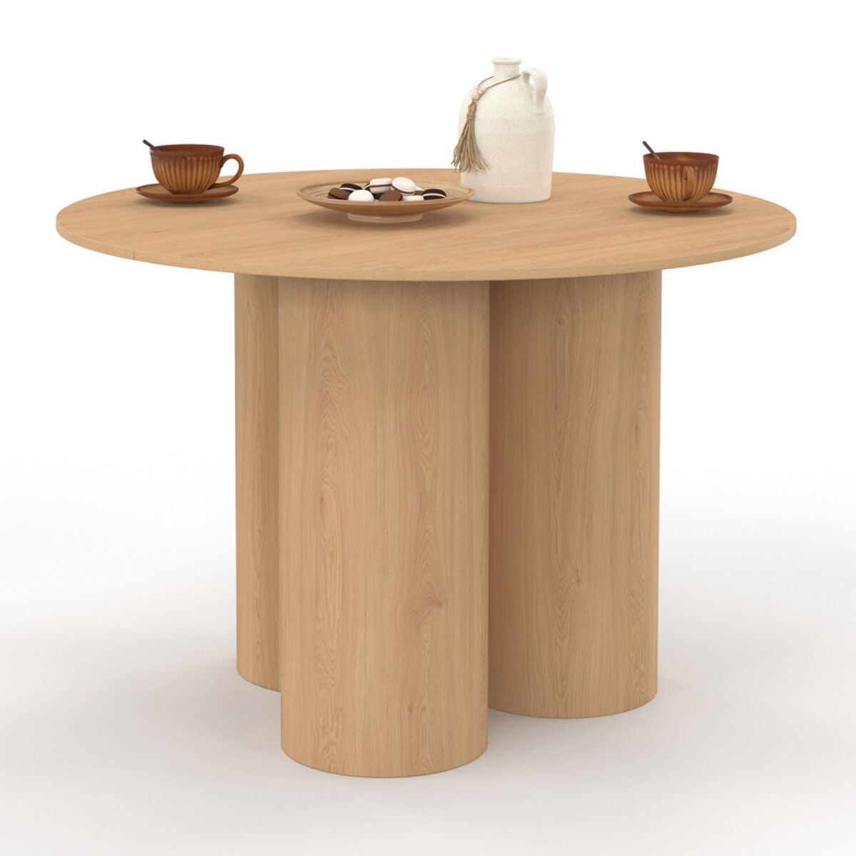 Table à manger ronde Olympia bois pieds pylône Ø110cm