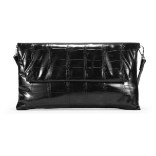 Bolso de mano negro efecto cocodrilo
