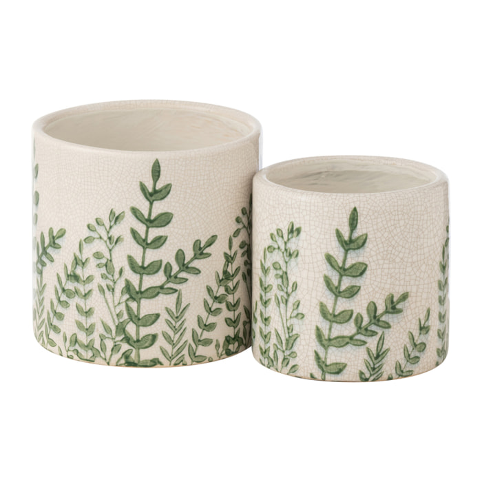 J-Line vase Ferny Rond - céramique- vert/blanc - large -  Ø 15 cm