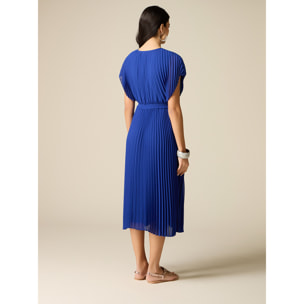 Oltre - Vestido midi en georgette plisado - Azul