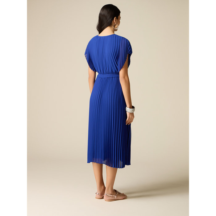 Oltre - Vestido midi en georgette plisado - Azul