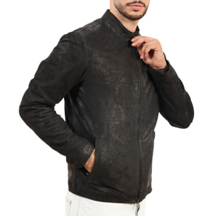 Giubbino in pelle di vitello rifinizione dakota Nero-Slim Fit