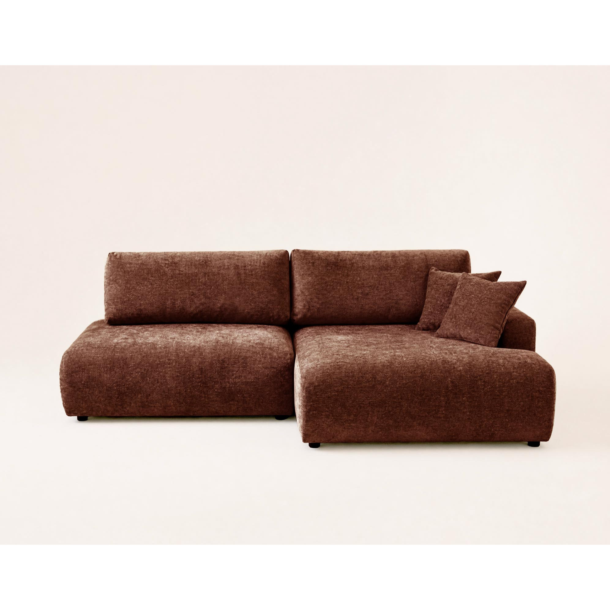 Pivoine - Canapé d'angle ouvert droit 4 places convertible avec coffre en tissu texturé - Terracotta