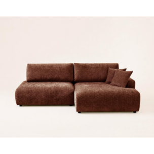Pivoine - Canapé d'angle ouvert droit 4 places convertible avec coffre en tissu texturé - Terracotta