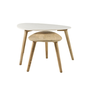 Tables basses gigognes marbre blanc et bois manguier massif (lot de 2) EVY