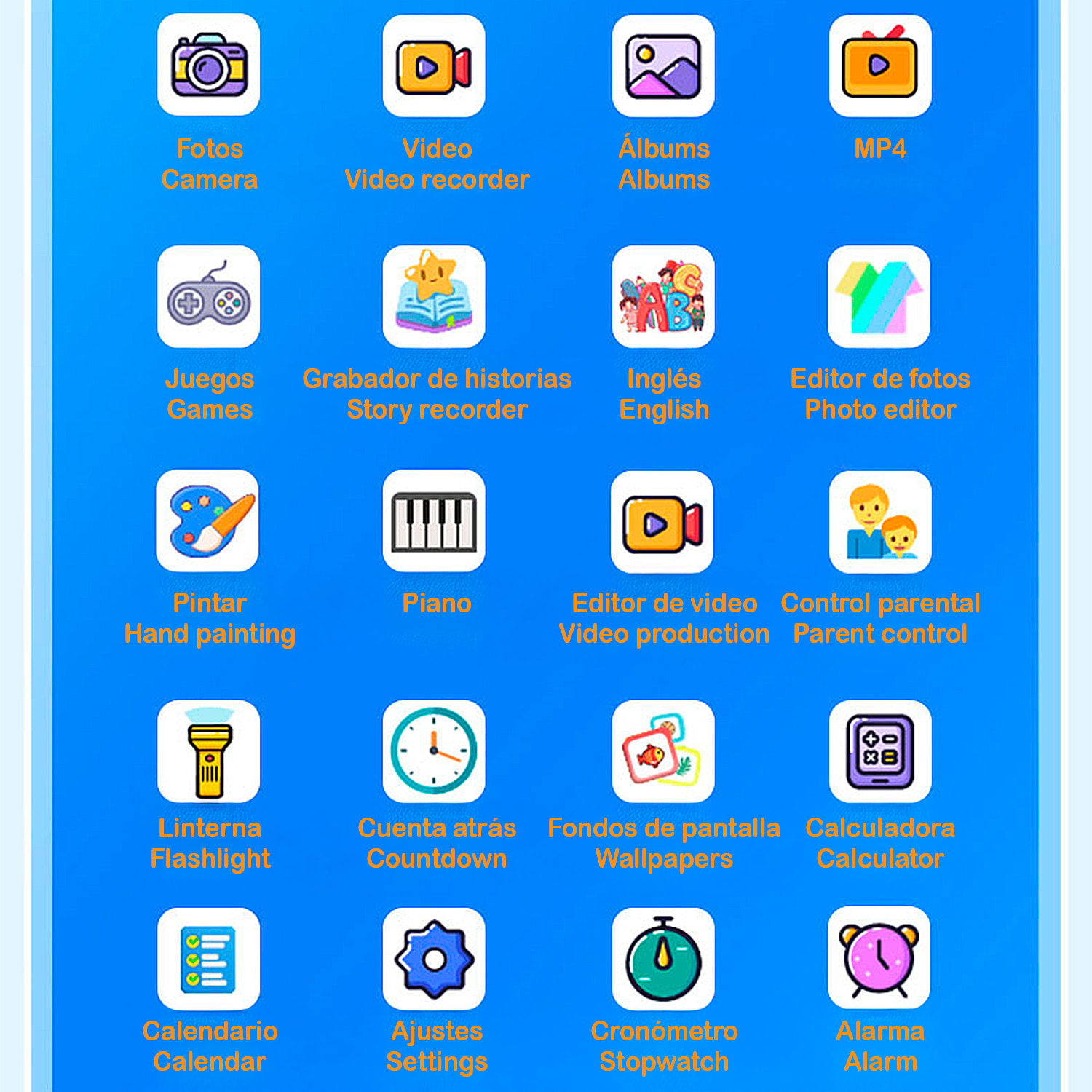 Cámara infantil K8 con forma de teléfono. Con cámara dual de hasta 12MP, video de 1080p y pantalla táctil IPS de 2.8". Con funda de silicona de unicornio.