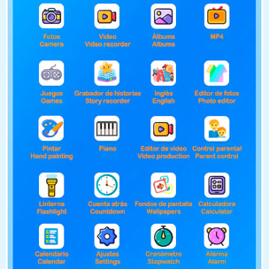 Cámara infantil K8 con forma de teléfono. Con cámara dual de hasta 12MP, video de 1080p y pantalla táctil IPS de 2.8". Con funda de silicona de unicornio.