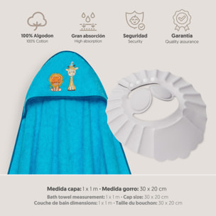 Capa Baño 1X1 Mod Leon Jirafa Pajarito+Gorro Turquesa
