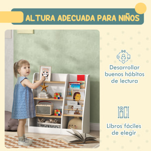 Librería Infantil Estantería para Libros Infantil de 4 Niveles Estantería Infantil con 4 Estantes y Compartimentos para Guarderías Habitación Infantil Blanco