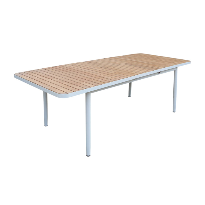 Table de jardin extensible en bois teck. structure aluminium blanc 8 places