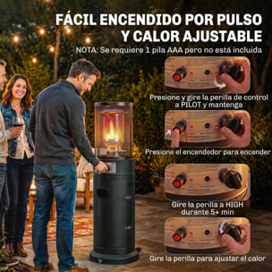 Estufa de Gas Exterior, 11 kW, Calefactor de Gas para Terraza Portátil con Regulación Continua, Encendido por Impulsos, Rejilla Protectora, Antivuelco y Ruedas para Propano y GLP 30 m², Negro
