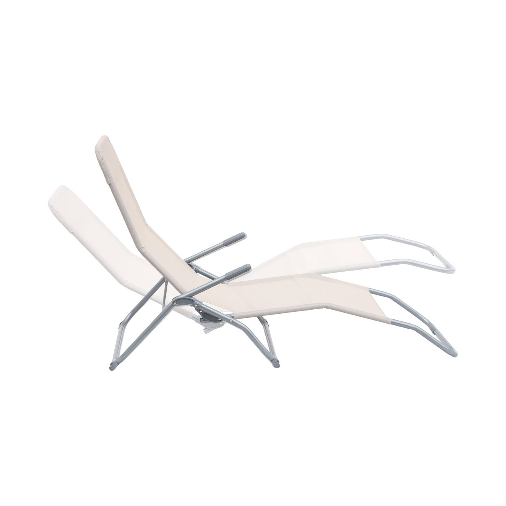 Lot de 2 bains de soleil pliants - Levito Taupe - Transats textilène 2 positions. chaises longues