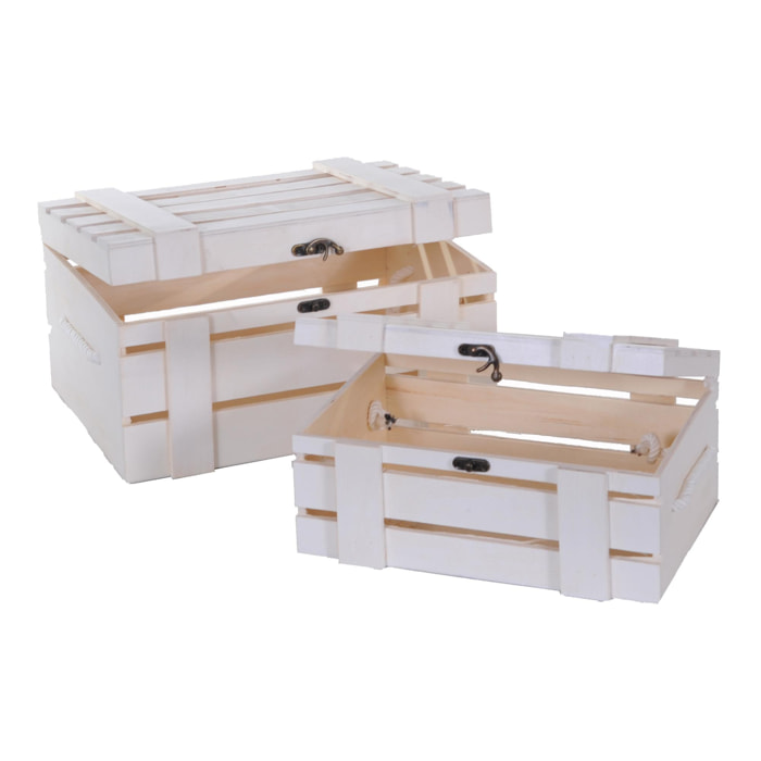 Set Di 2 Baule In Legno. Larghezza 32 Cm - Pezzi 1 - 32X16X25cm - Colore: Bianco - Bianchi Dino - Articoli In Legno Cassette