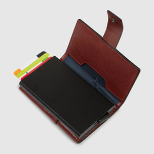 Piquadro Portacarte automatico in metallo e pelle, schermato con protezione RFID