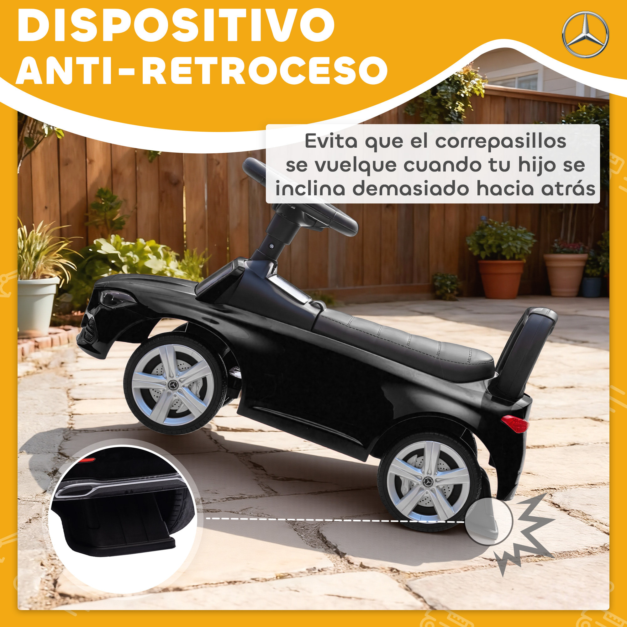 Coche Correpasillos para Niños de 18-36 Meses Mercedes-Benz Clase C, Correpasillos con Bocina, Volante, Sonidos de Motor y Espacio de Almacenaje, 65x28x39 cm, Negro