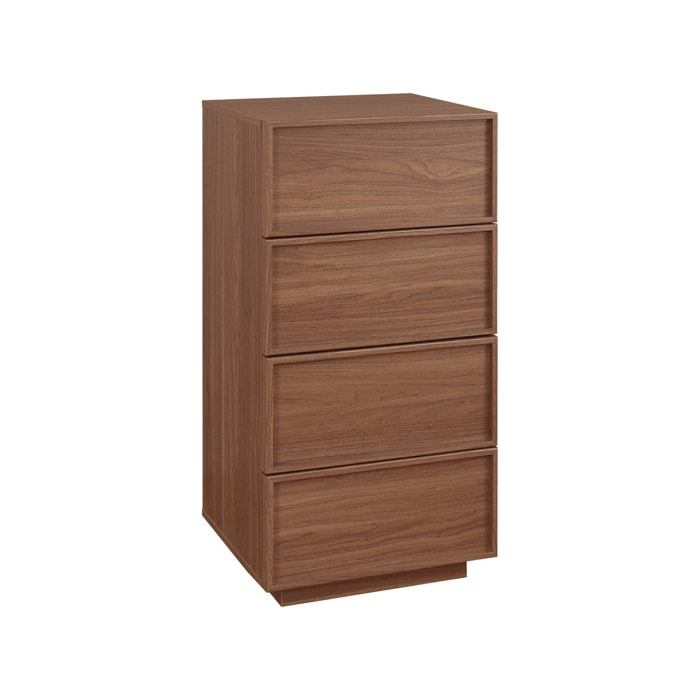 Commode chiffonnier noyer 4 tiroirs effet bois - L 48 x P 43 x H 98.5cm - Kuba