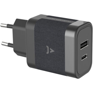 Chargeur + câble ADEQWAT USB-A + USB-C 45W + Câble USB-C 1M Noir