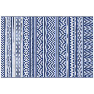 Alfombra de Exterior 182x274 cm Alfombra Reversible Estilo Moderno para Terraza Balcón Patio Camping Playa Azul Oscuro y Blanco